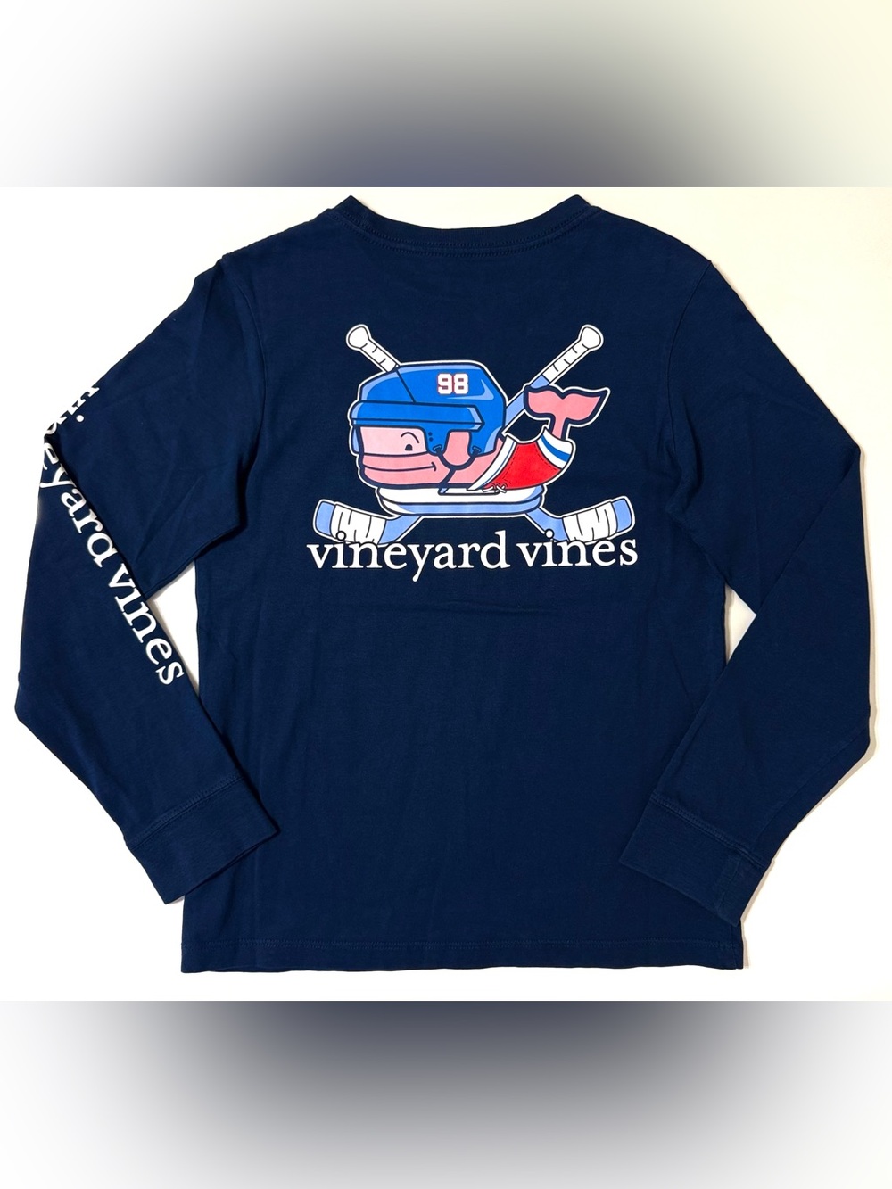 Vineyard Vines Boys Hockey Whale Long-Sleeve Pocket Tee - Small (8-10)